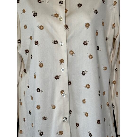 VTG DONNKENNY Cream Ditsy Floral Blouse S/M 60s/70s Retro Groovy Large Collar - Picture 5 of 15